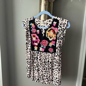 Floral Embroidered Leopard 🐆 Print Top